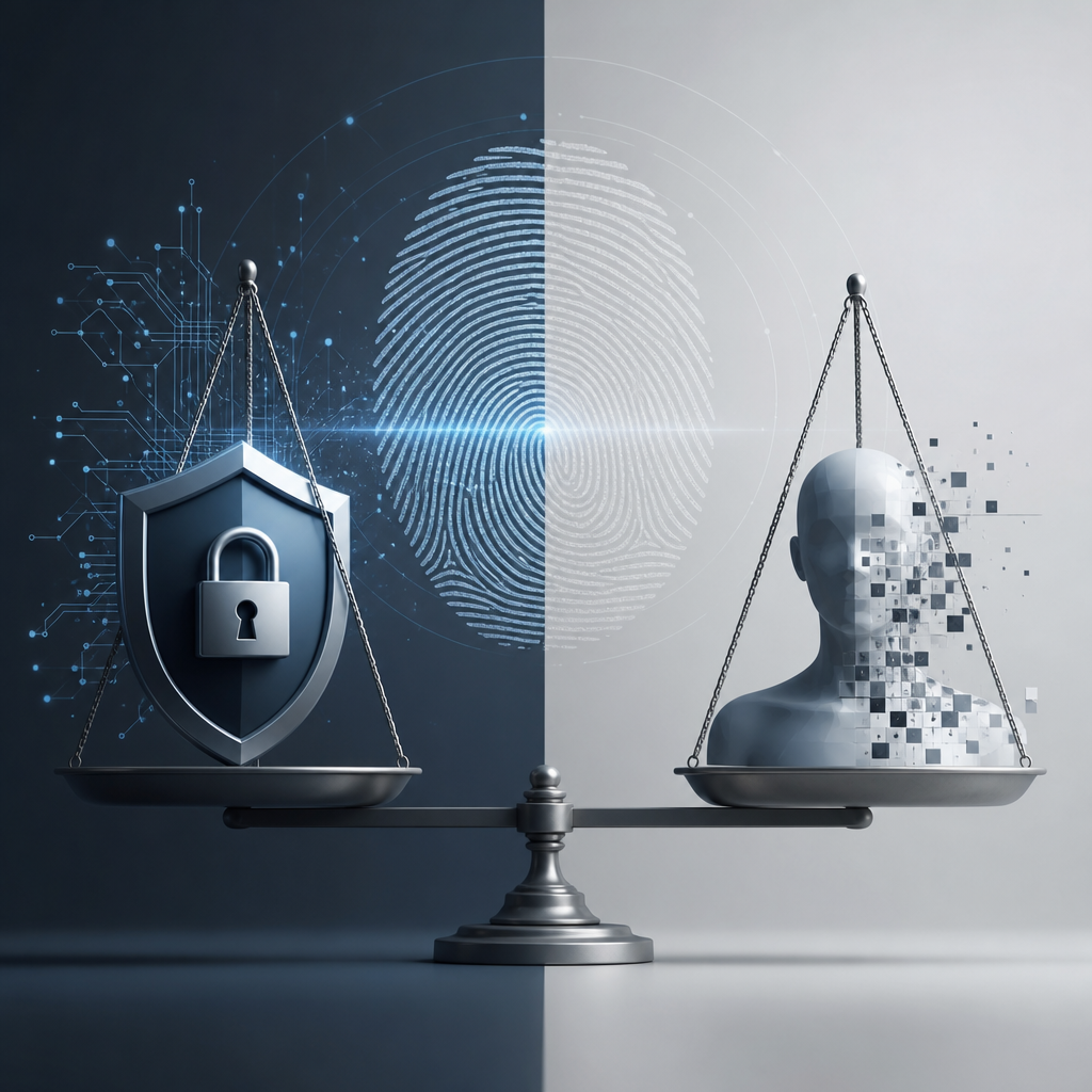 Imagen editorial representativa del dilema ético biometría privacidad en seguridad digital