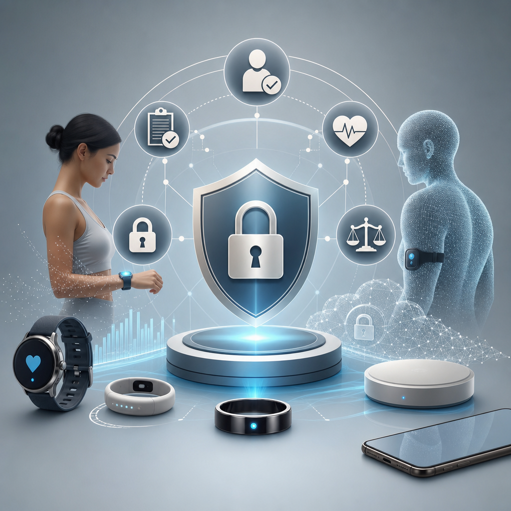 Ilustración detallada de la ética y seguridad en la recolección de datos por gadgets inteligentes
