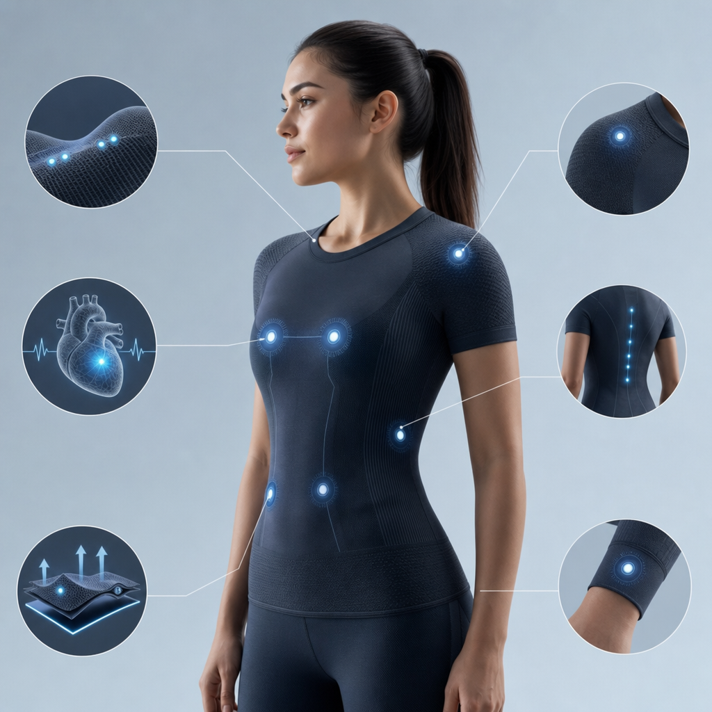 Prenda inteligente con sensores integrados para monitoreo de salud en tiempo real, diseño moderno y funcional