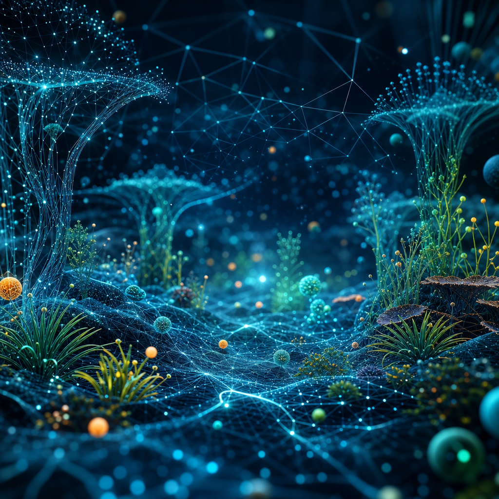 Render digital de un ciberespacio como ecosistema natural con interacciones autónomas y adaptativas