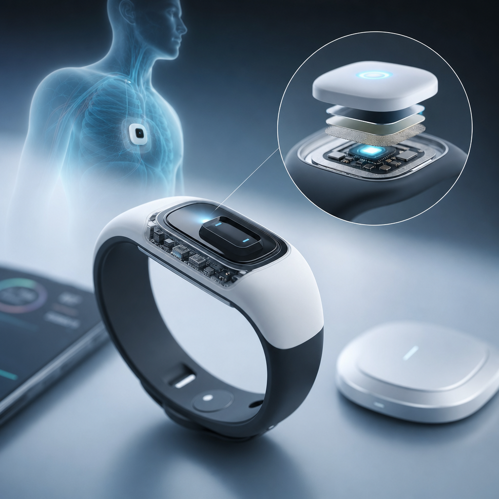 Sensor biomédico revolucionario integrado en gadget moderno de atención médica personal