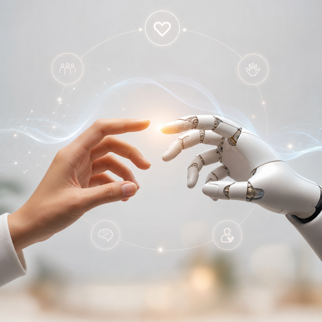 Concepto innovador de tecnología sensible integrada con empatía y funcionalidad para la conexión humana-digital