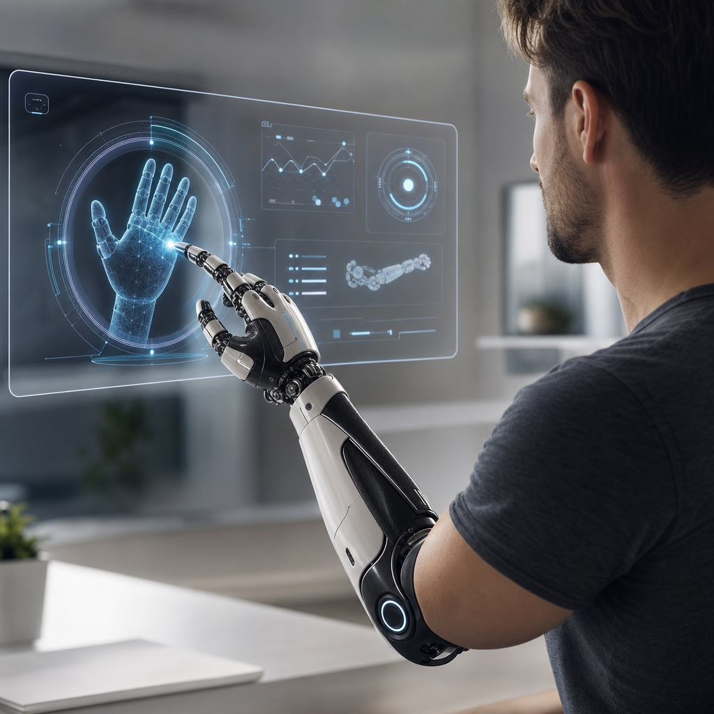 Dispositivo biónico inteligente en acción con interfaz digital accesible para usuario humano