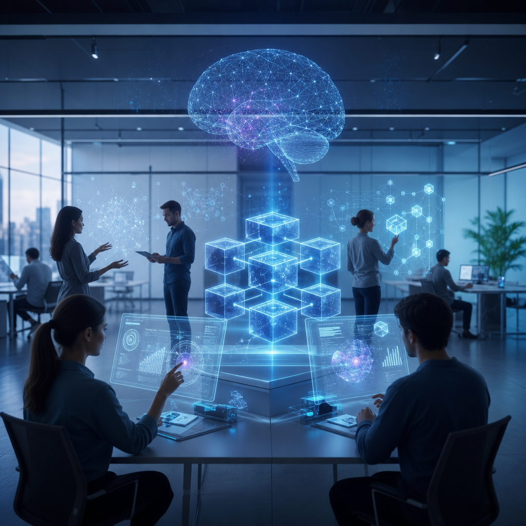 Una startup tecnológica explora diversidades digitales en blockchain e inteligencia artificial interna moderna