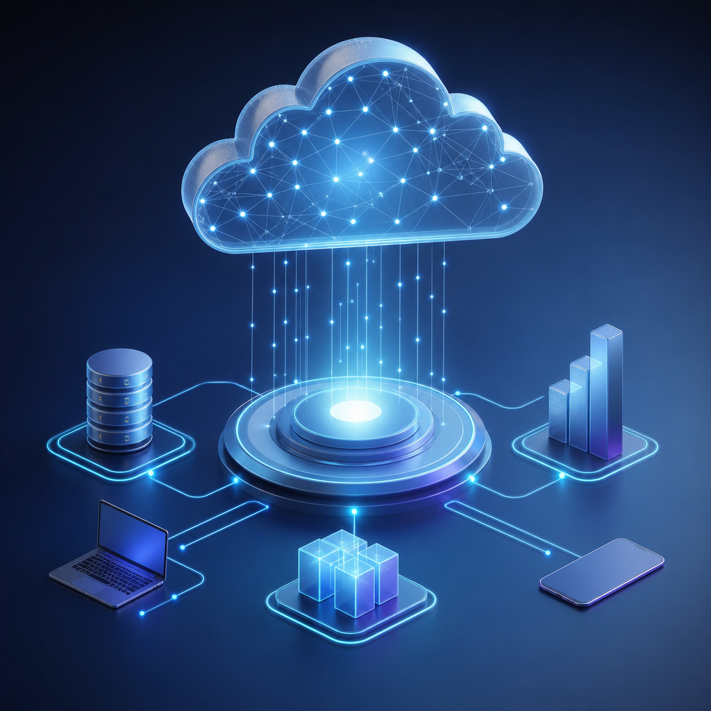 Nube inteligente ilustración moderna tecnología IA ajuste dinámico recursos