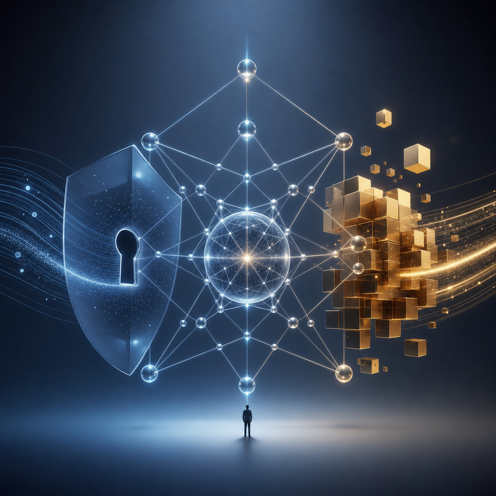 Desafíos éticos y técnicos de las redes cuánticas incluyendo privacidad y costo en una representación abstracta y artística