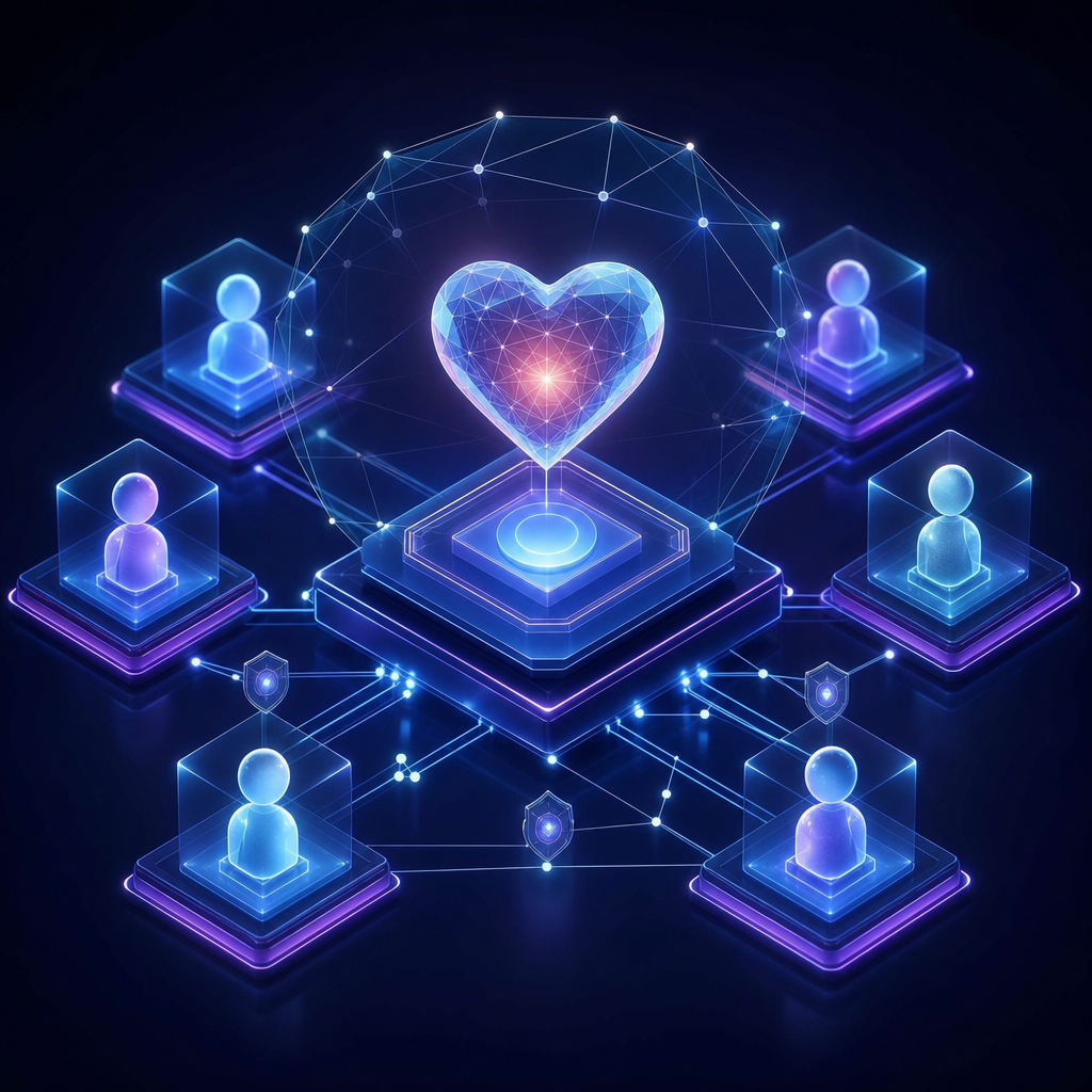 Ilustración del futuro de la interacción responsable en blockchain emocional avanzado