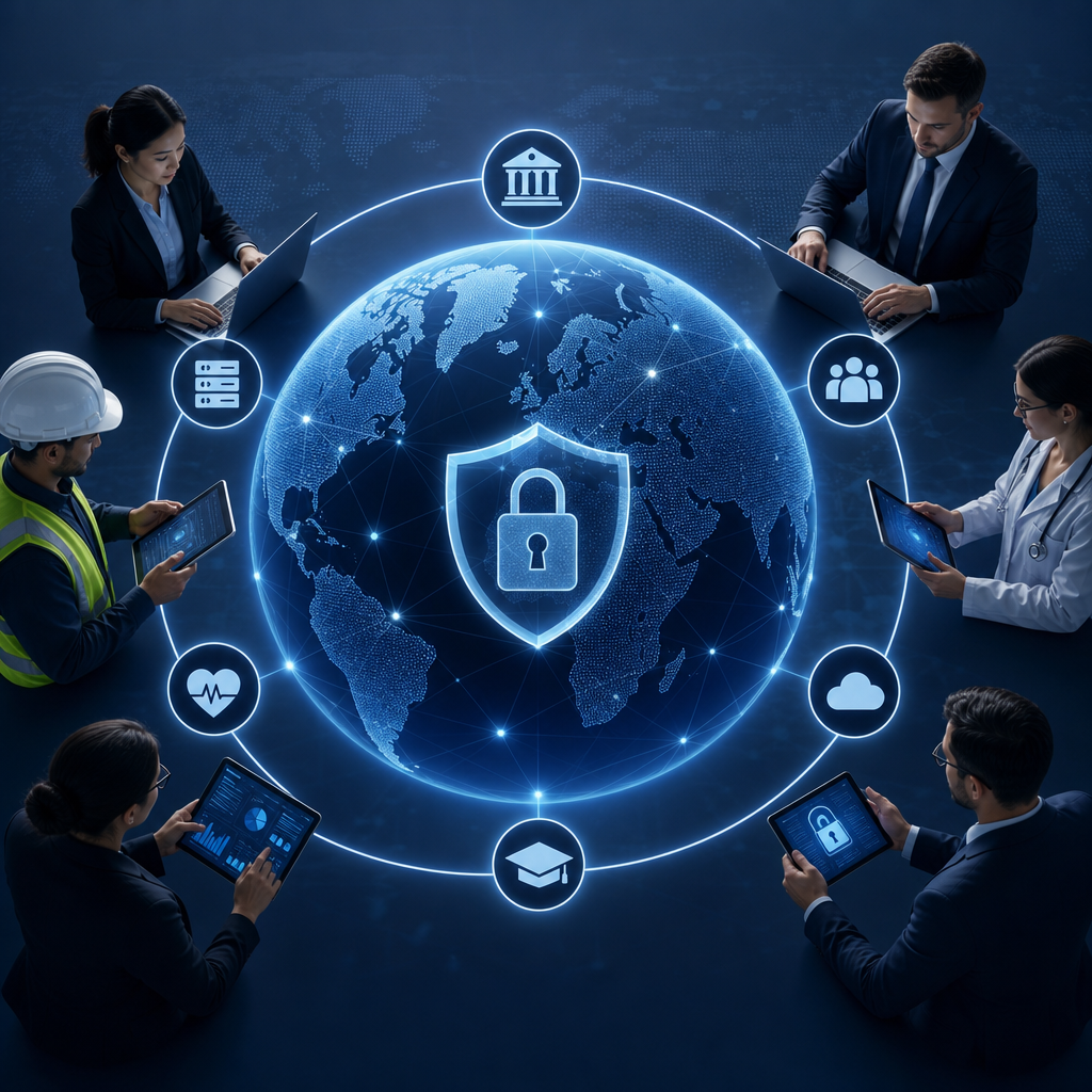Representación de colaboración global en ciberseguridad y cooperación intersectorial