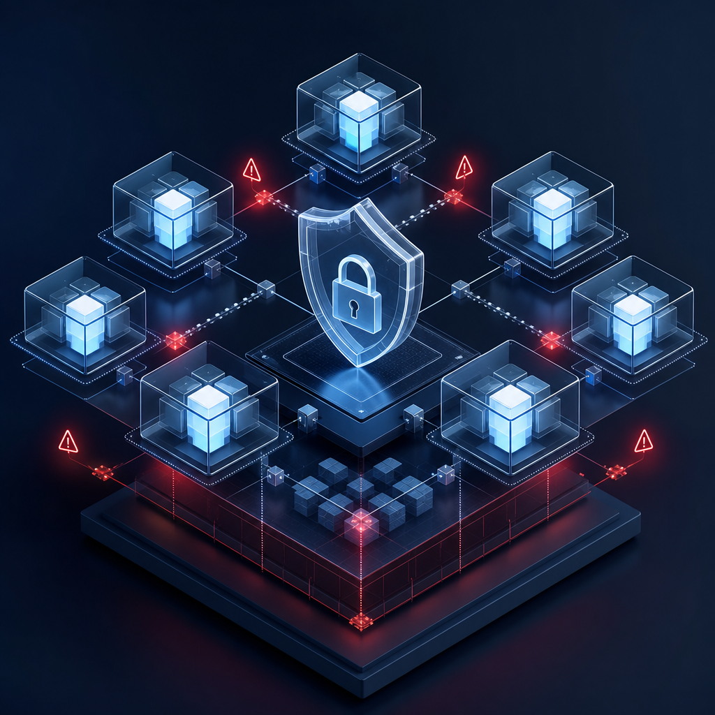 Representación detallada de desafíos de ciberseguridad en aplicaciones modulares en un estilo sofisticado
