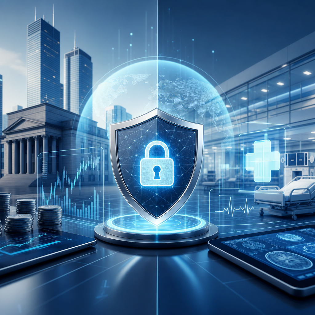 Futurista entorno digital seguros y eficientes aplicado a sectores financiero y salud